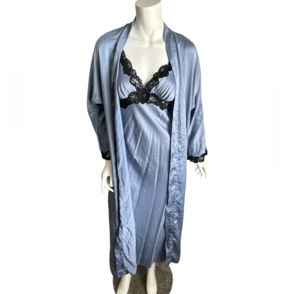 Christine Vancouver Blue Black Lace Trim 100% Silk Set Size Small